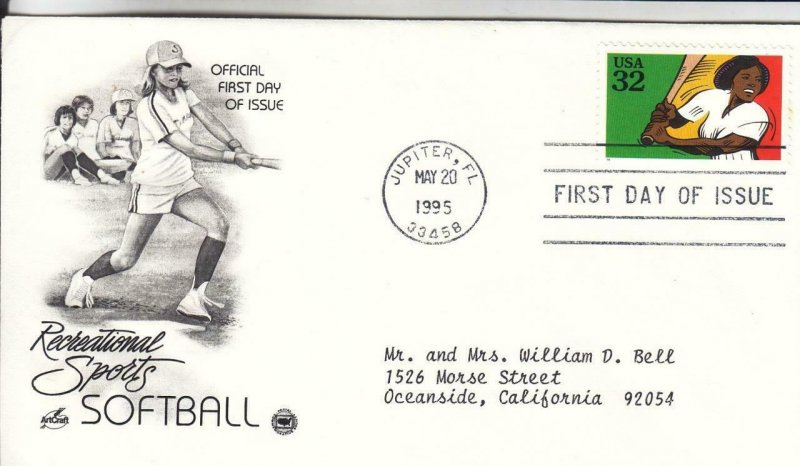 1995, Recreational Sports-Softball, Artcraft/PCS, FDC (E8157)