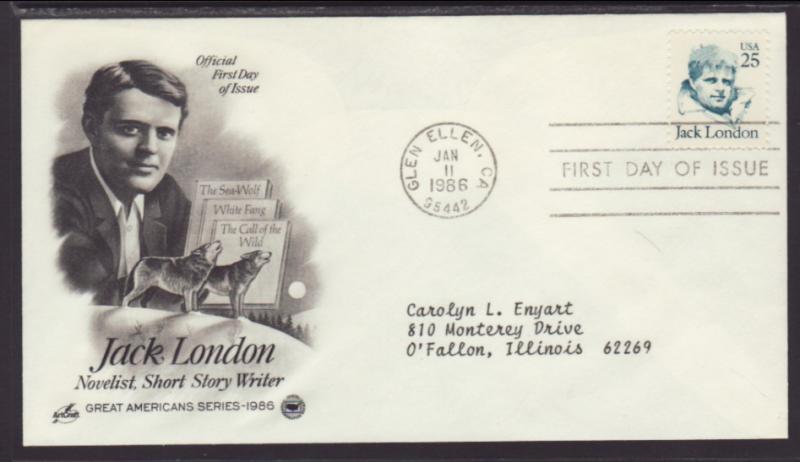 US Jack London 1986 PCS Typed FDC BIN