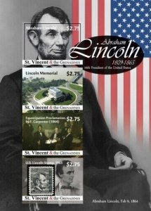 St. Vincent 2010 - SC# 3731 President Abraham Lincoln - Sheet of 4 Stamps - MNH