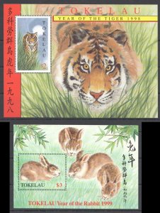 SS0455 1998-99 TOKELAU FAUNA WILD ANIMALS YEAR OF TIGER RABBIT BL12+BL16 MNH