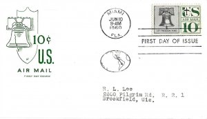 1960 Air Mail FDC, #C57, 10c Liberty Bell, House of Farnam