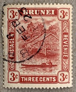 Brunei scarce 1917 3c Type II. Full 8 FEB 23 cds. Scott 18a, CV $45.00.  SG 38