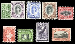 Tonga #73-81 Cat$50, 1942 1/2p-5sh, complete set, lightly hinged