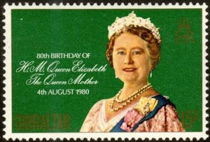 Gibraltar 393 - Mint-H - 15p Queen Mother Elizabeth (1980) (cv $0.60)