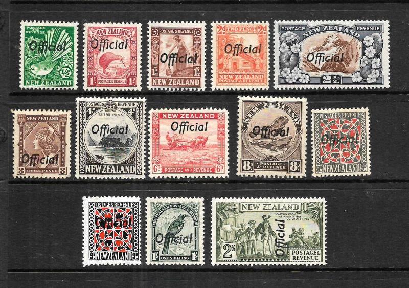 NEW ZEALAND  1936-42  PICTORIAL  OFFICIALS SET 13  MNH/MLH