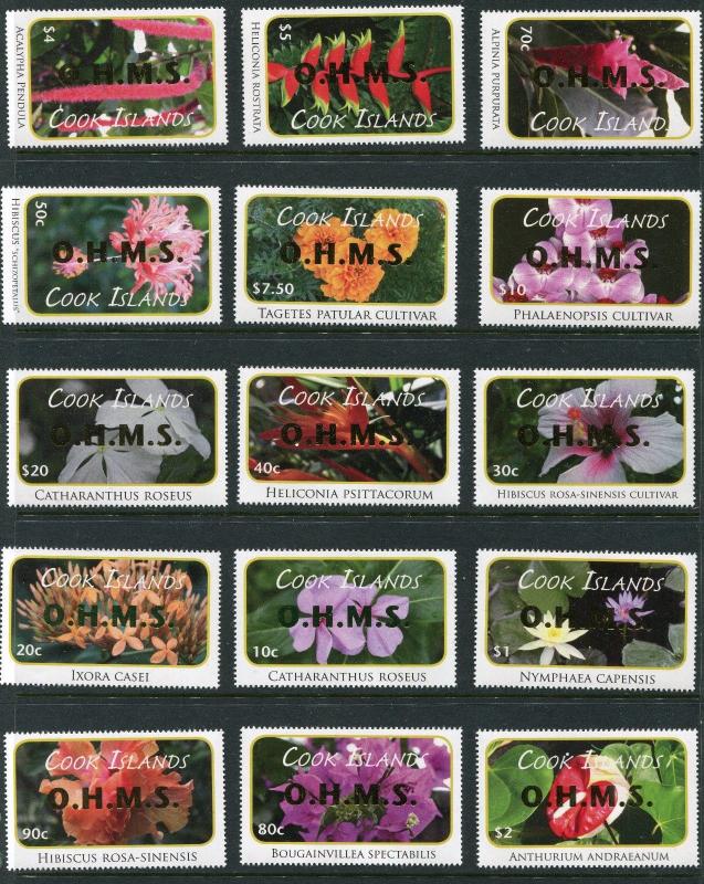 COOK ISLANDS #O70 -87 Single Set of 18 Stamps - O.H.M.S. FLOWERS - 25