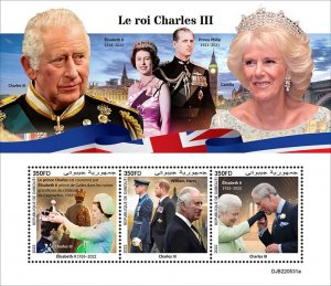 DJIBUTI - 2022 - King Charles III - Perf 3v Sheet - Mint Never Hinged