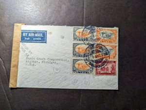 1941 Censored Thailand WWII Airmail Cover Bangkok to Algonac MI USA