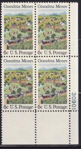 United States 1969 Grandma Moses Fourth of July ART Plate Number Block VF/NH