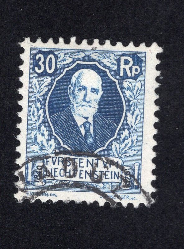 Liechtenstein 1925 30rp deep blue Semi-Postal, Scott B3 used, value = $7.00