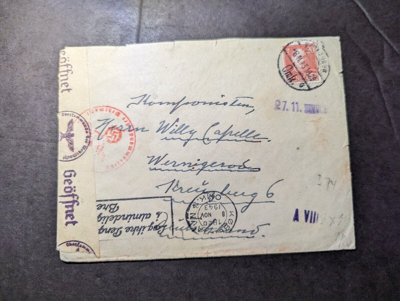 1943 Censored Denmark Cover Copenhagen to Wennigerod Freiburg Germany