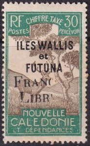 Wallis & Futuna 1943 Sc J31 postage due MH* truncated Franc Libr variety