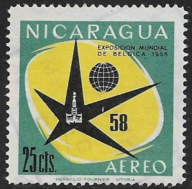 NICARAGUA 1958 25c WORLD'S FAIR BRUSSELS Airmail Sc C404 VFU