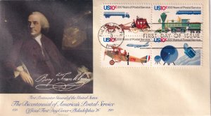 1975, Bicentennial Postal Service, Block/4, Fleetwood, FDC (E13247)