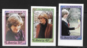 Liberia 958-960 Princess Diana 21st Birthday set IMPERF MNH