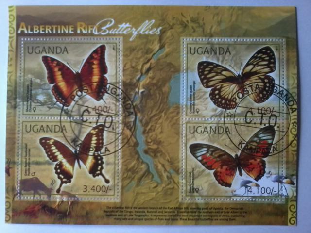 UGANDA SHEET USED BUTTERFLIES INSECTS ALBERTINE RIFT