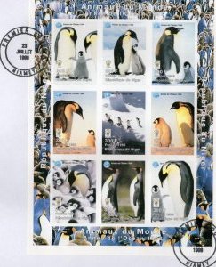 Niger 1998 BIRDS PENGUINS OCEAN YEAR Sheet (9) Imperforated in Official FDC VF