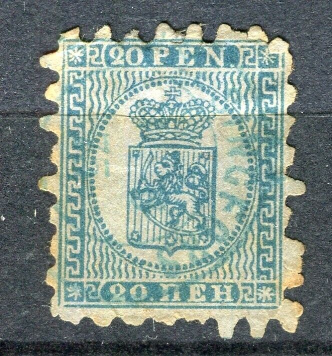 FINLAND; 1866 early classic Rouletted issue used 20pen. value Europe