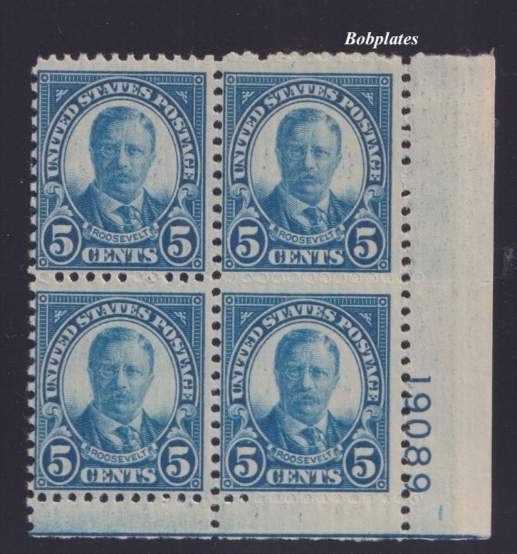 BOBPLATES US #637 T Roosevelt Lower Right Plate Block 19089 F-VF MNH SCV= $17.5