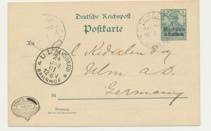 GERMAN OFFICES IN MORROCO 1901 5c CARD(#P5) TANGER-ULM (SEE BELOW)