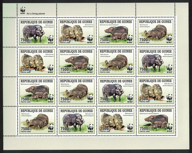 Guinea WWF Giant Forest Hog Sheetlet of 4 sets 2009 MNH MI#6714-6717