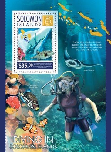 Diving Marine Fauna Fishes Sharks Fische Animals Solomon Islands MNH stamp set