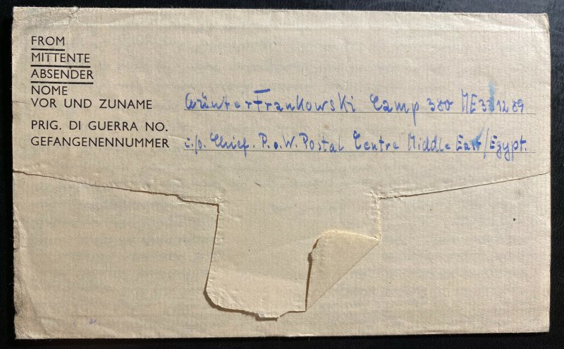 1947 Egypt German POW Prisoner Of War British MEF Camp Letter Cover To Dusseldor