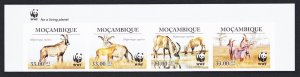 Mozambique WWF Roan Antelope Top Imperf strip of 4v WWF Logo 2010 MNH