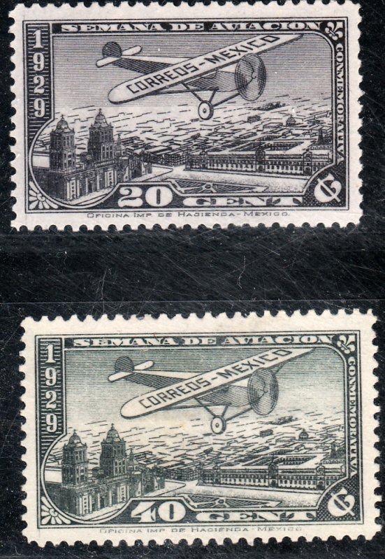 MEXICO C26-C27, AVIATION WEEK, 20¢ IS MINT, NH, 40¢ UNUSED, VLH, OG. VF.