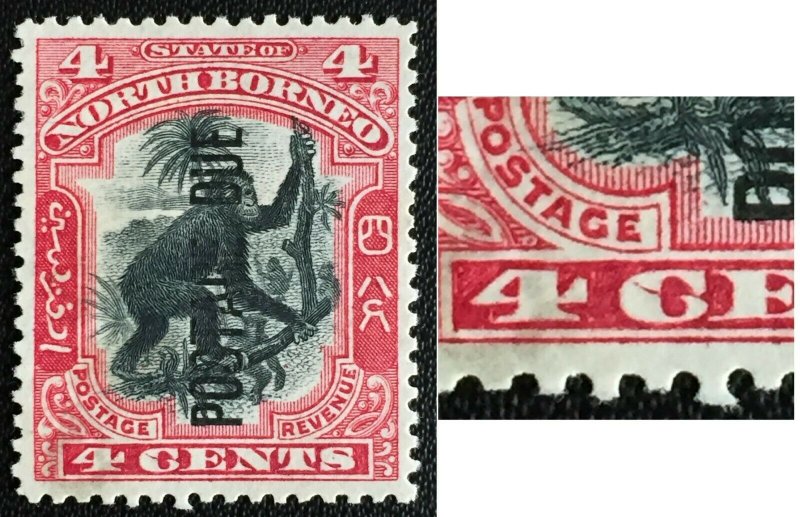 MALAYA 1897-99 Postage Due opt North Borneo 4c MLH Broken C SG#D16a M2594