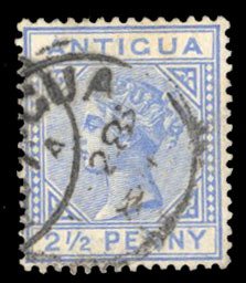 Antigua #14 Cat$17, 1887 2 1/2p ultramarine, used