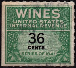 RE135 36¢ Wine Revenue Stamp (1942) Used