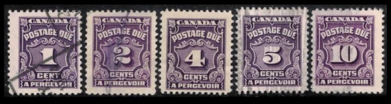 CANADA POSTAGE DUE 1933 #J15/J20 SET OF 5 FINE USED TAX STAMP