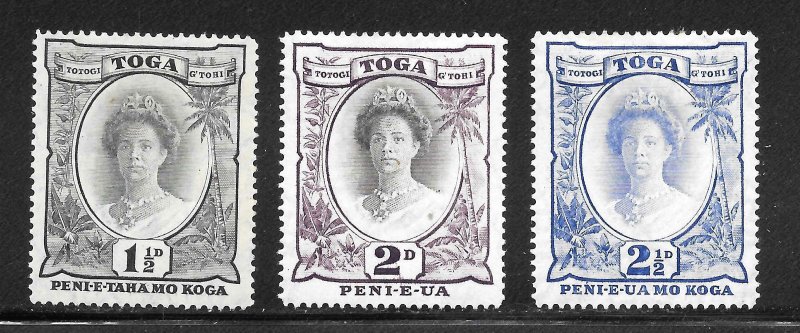 Tonga Scott 54,56a,58 Unused HOG - 1920-34 Queen Salote Issues - SCV $11.55