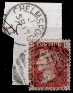 GB QV SG44, 1d lake-red PLATE 198, FINE USED. ON PIECE RH