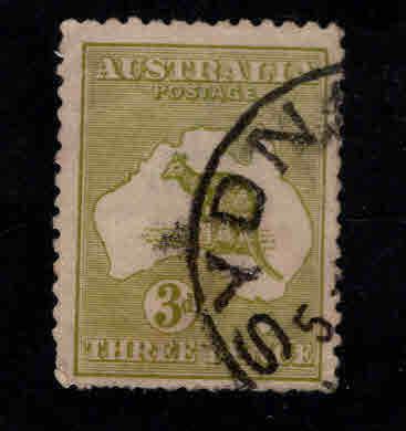 Australia Scott 47 used 3p olive Kangaroo wmk 10 1915 CV$8