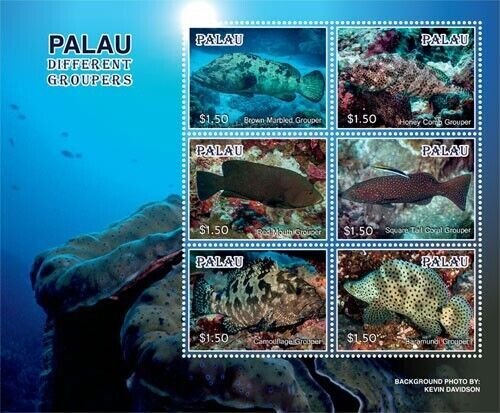 Palau 2019 - Different Groupers Fish - Sheet of 6 stamps- Scott #1421 - MNH