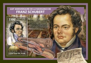 Central Africa - 2017 Franz Schubert - Stamp Souvenir Sheet - CA17612b