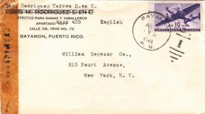 1943, Bayamon, Puerto Rico to New York, NY, Miami Censor Tape (C2284)