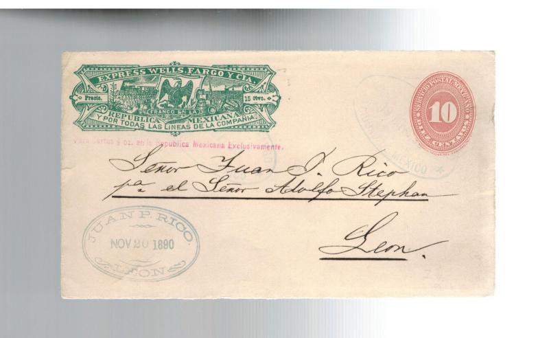 1890 Leon Mexico Wells Fargo Express Mail Cover Front 10 Centavos