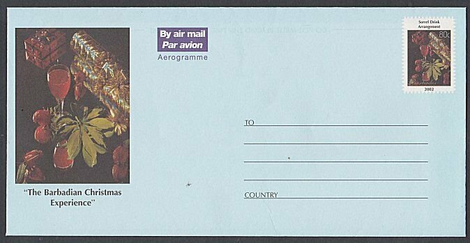 BARBADOS 2002 80c Christmas pictorial aerogramme unused.....................K160