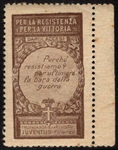 1917 Italy WW I Propaganda Poster Stamp For The Resistance-For The Victory MNH