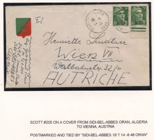 ALGERIA 1946 COVER ORAN TO VIENNA AUSTRIA FRANKED WITH SCOTT #205