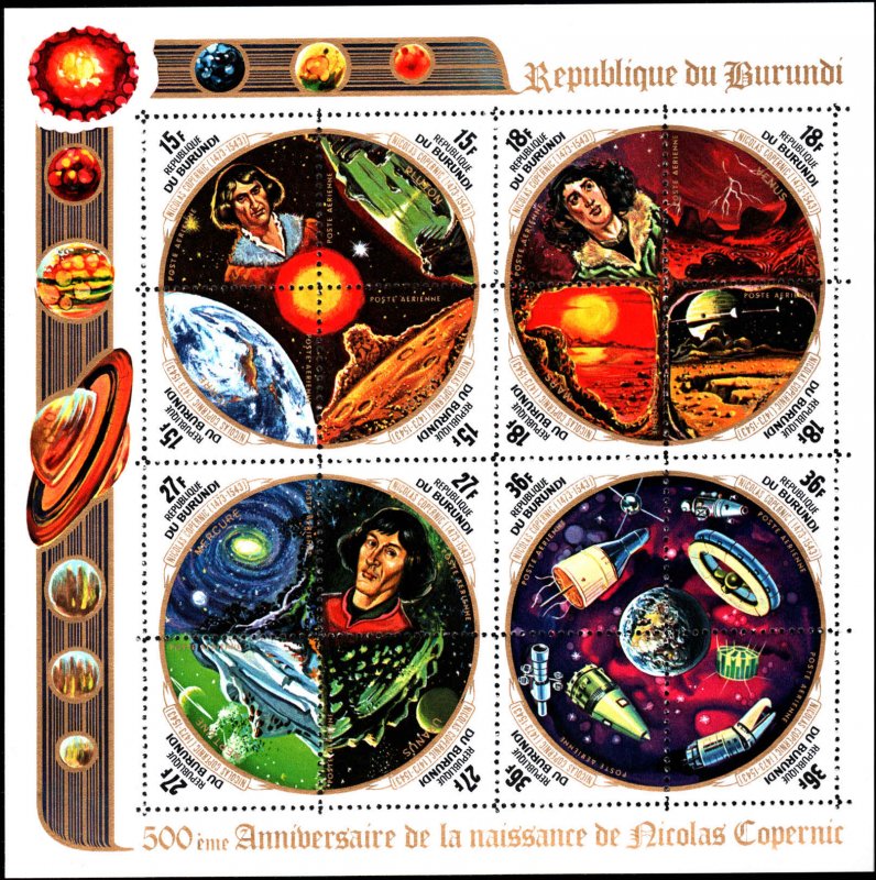 Burundi #434e, C186e, Complete Set(2), S/S Only, 1973, Space, Zodiac, Never H...