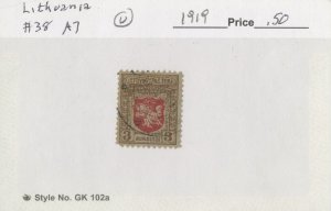 LITHUANIA  #38 ,USED ON 102 CARD - 1919 - LITH012