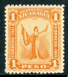 Nicaragua 1912 Liberty 1 Peso Orange Sc 307 MNH!! Q349