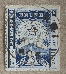 Brunei 1895 3c Star and Crescent local, used. SG 4.  Scott A4, CV $16.50