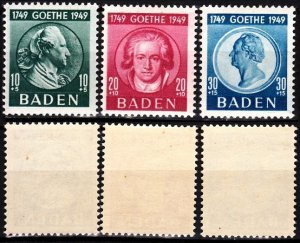 GERMANY / French Zone Baden 1949 ART: Goethe - 200, Complete, MNH