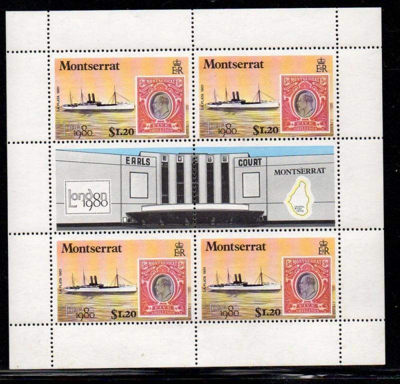 Montserrat Sc 416 1980 London '80 Stamp  Ex sheetlet mint NH