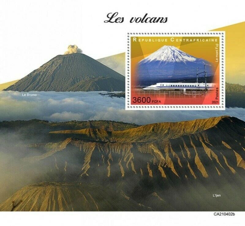 Central Africa - 2021 Volcano, Mount Fuji - Stamp Souvenir Sheet - CA210402b 